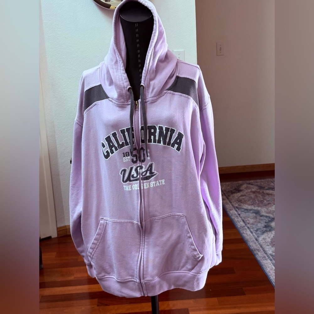 2XL LIGHT PURPLE CALIFORNIA GRAPHIC FULL ZIP HOODIE SWEATSHIRT SEE PICS